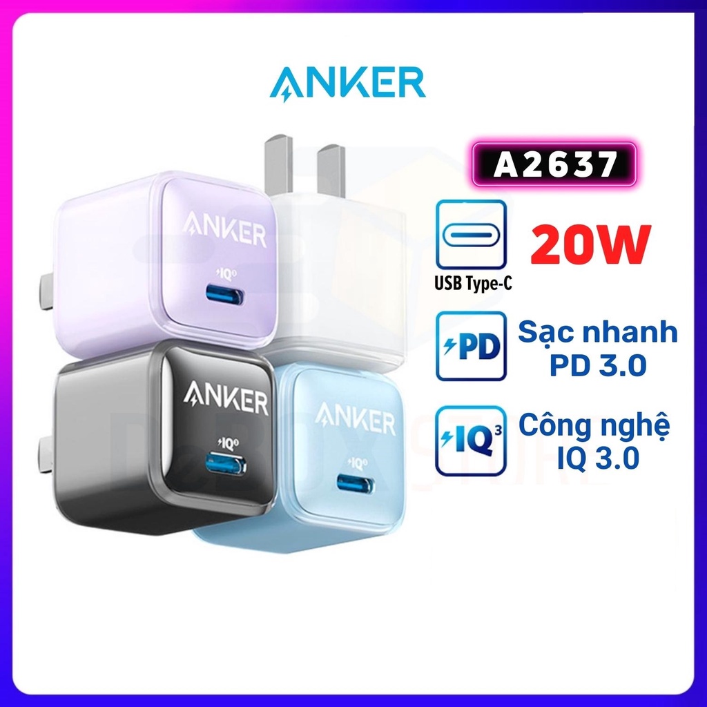 Anker NANO Pro 20w PD/IQ 3.0 Charger - A2637/C-L Charging Cable(A8622 0 ...