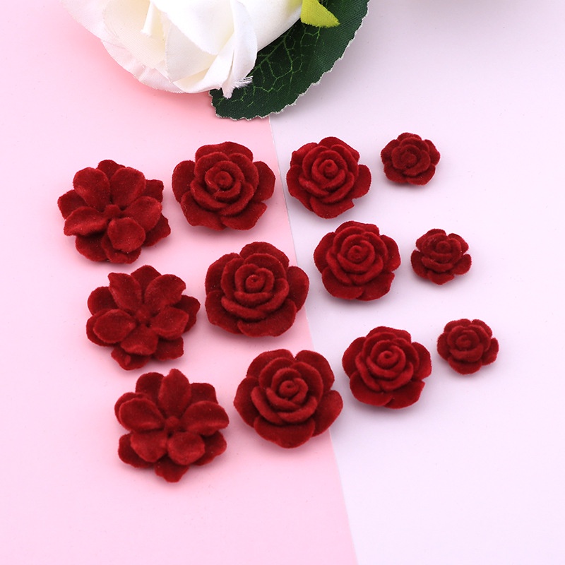 10pcs/set Flocked Roses Camellia Flowers Resin Flatbacks Hairclip DIY ...