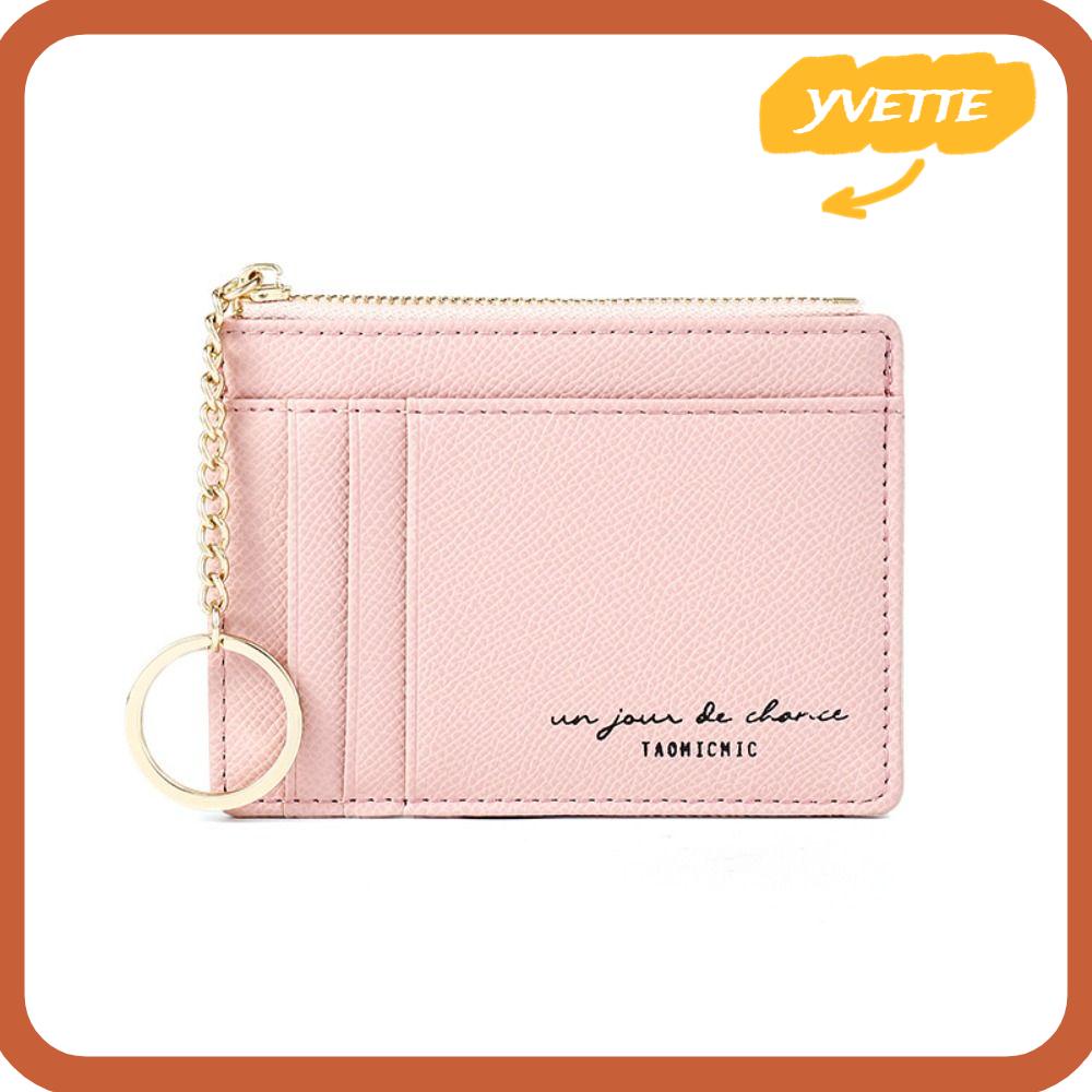 YVE Card Bag, PU Leather Small Coin Purses, MultiSlot With Zipper