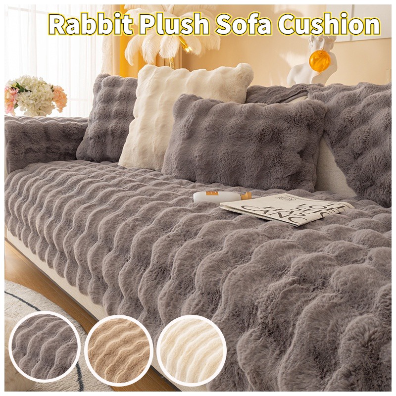 Thick Rabbit Plush Non-slip Universal Sofa Cushion Cover Winter Soft ...