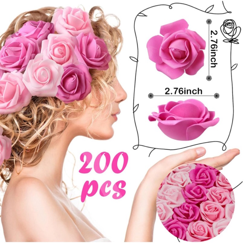 100pcs Artificial Rose Flower Heads 7cm,Stemless Fake Foam Roses for ...