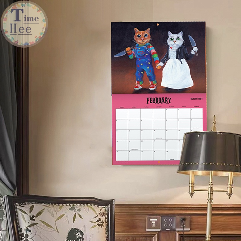 TIMEHEE Scaredy Cats 2024 Monthly Calendar, Cats 2024 Hangable Monthly