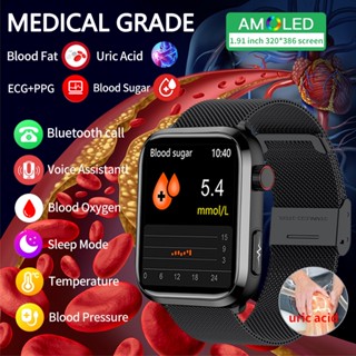 2024 New ECG PPG Medical Grade Smart Watch Blood Sugar Blood Lipid Uric Acid Body Temperature Bluetooth Call Health Smartwatch Men