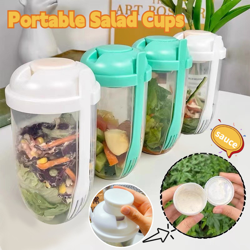 Portable Salad Cups Cereal Nut Yogurt Container with Fork Sauce Cup ...