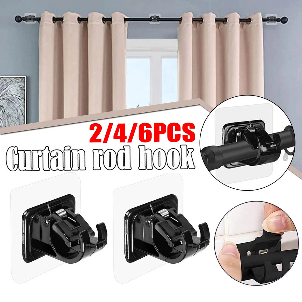 2/4/6Pcs Multifunctional Curtain Rod Hooks/Self Adhesive Shower Curtain