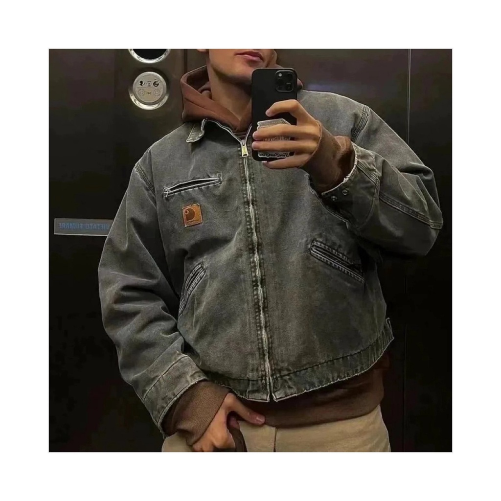 Carhartt jacket J97 leather fabric logo embroidery design jacket washed to make old fabric jacket Shopee Philippines