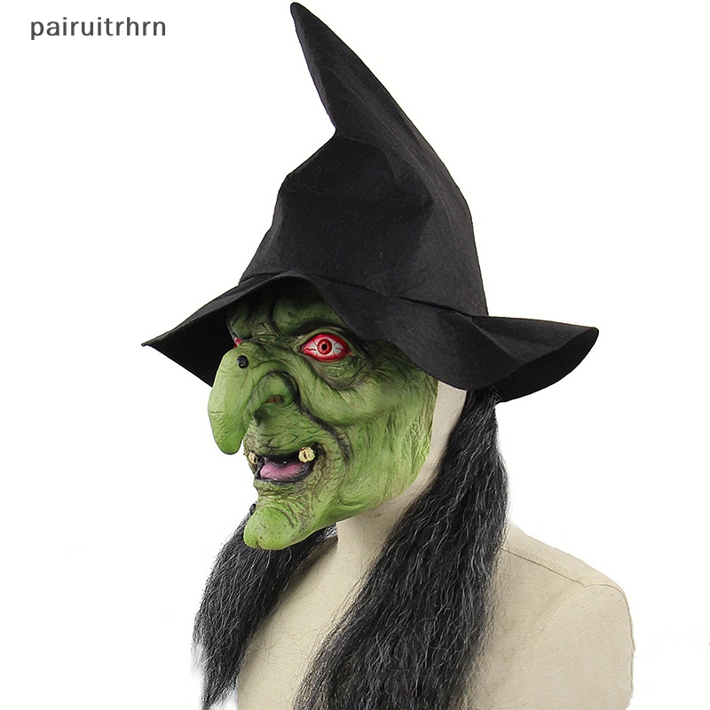 PRT Halloween Horror Old Witch Mask With Hat Cosplay Scary Clown Hag