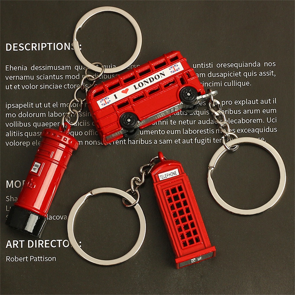 Retro Red London Bus Keychain Creative 3D Post Mail Box Telephone Booth ...