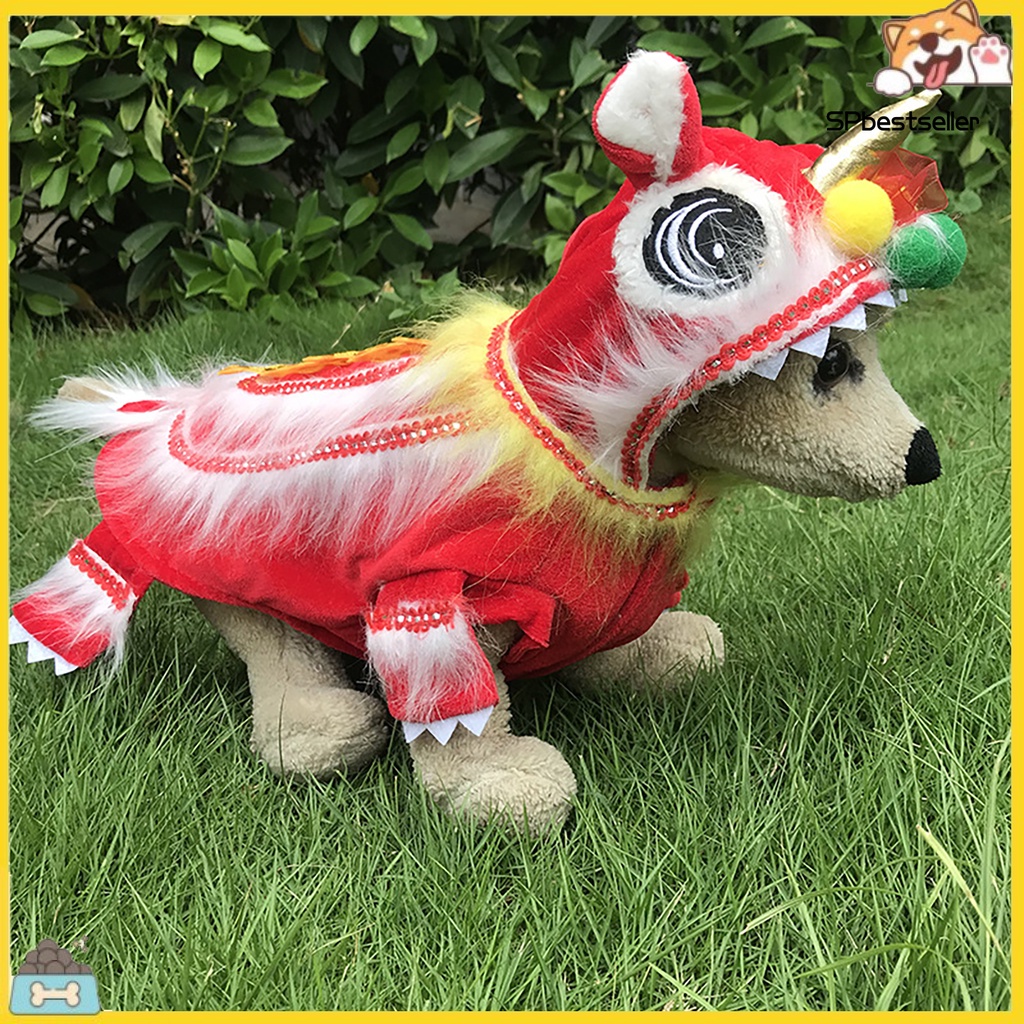 SP Winter New Year Spring Festival Dog Coat Lion Dancing Costume Tang Suit Pet Clothes Shopee