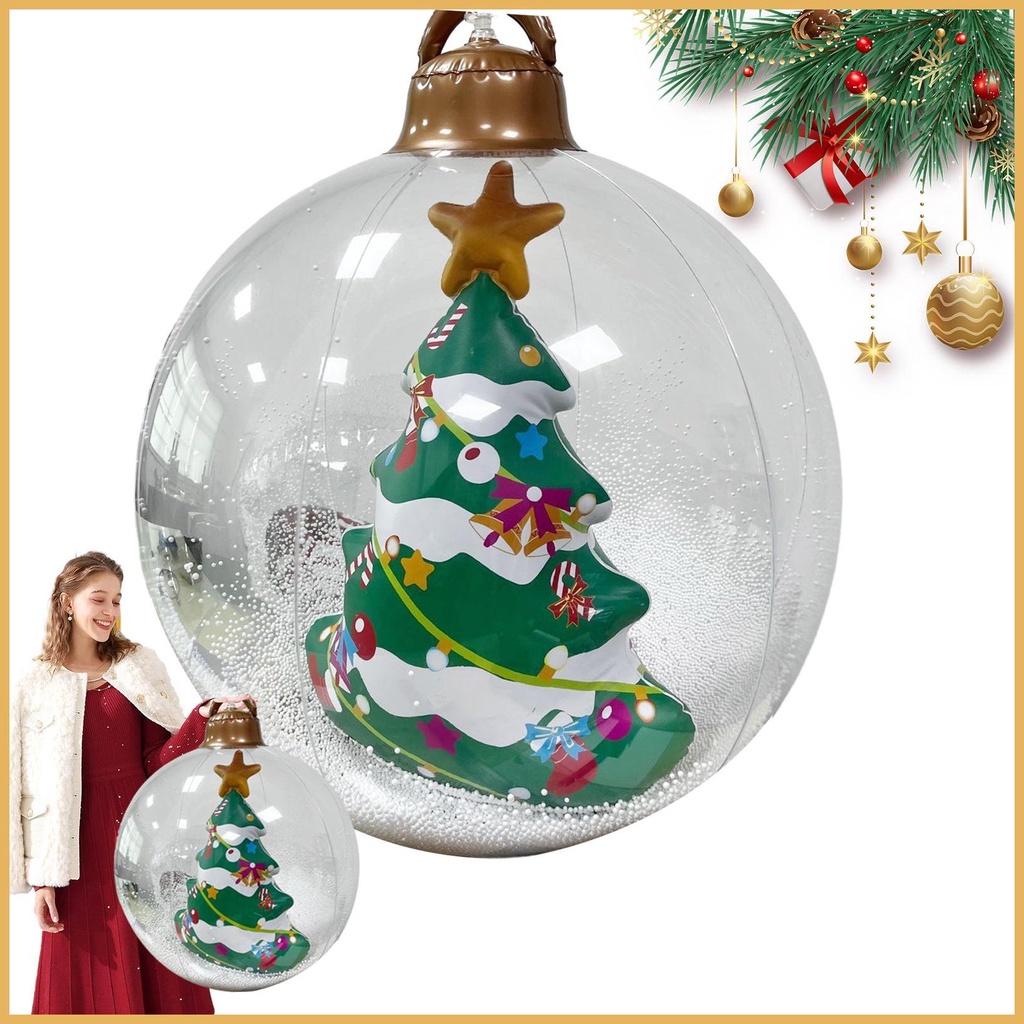 Inflatable Christmas Ball Ornament 60cm Blow Up PVC Yard Lighted Ornament With Hand Pump Outside