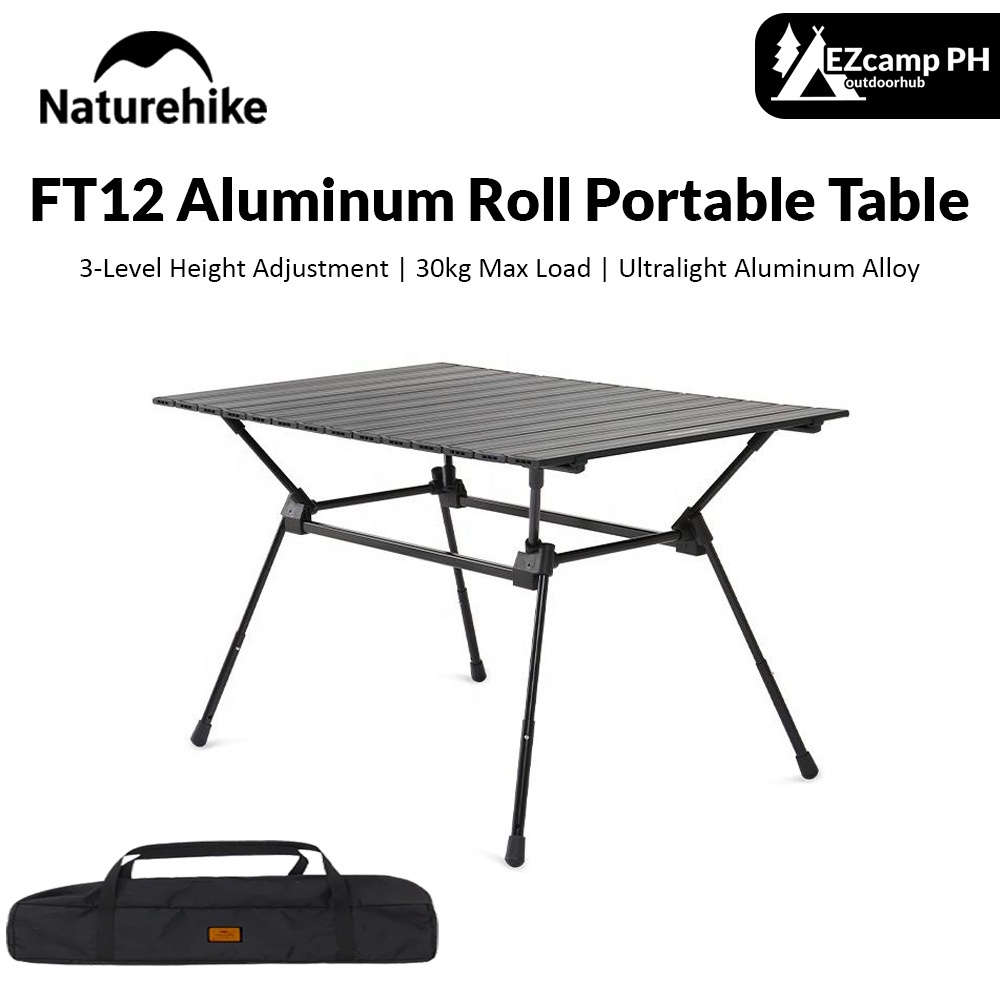 Naturehike FT12 Black Aluminum Egg Roll Camping Portable Folding Table  Level Adjustable Ultralight
