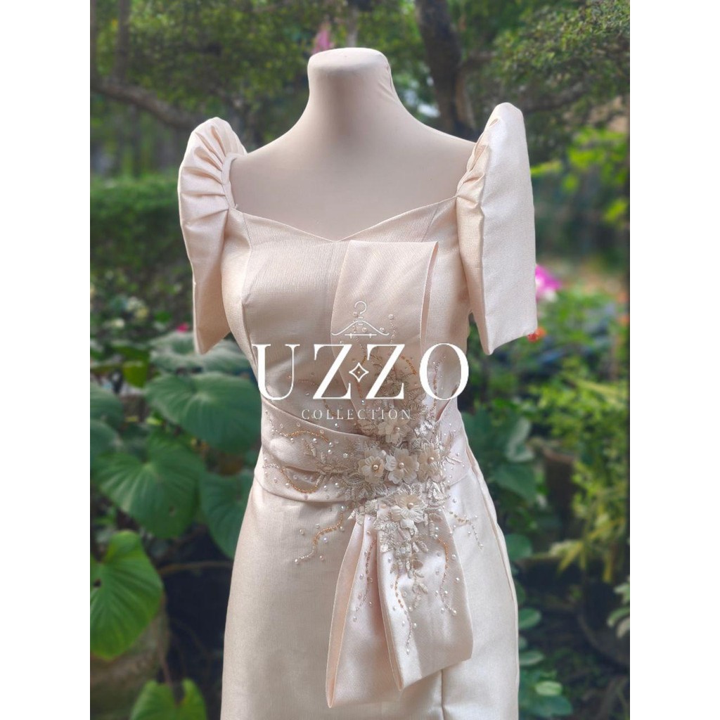 HABLON II Elegant Modern Filipiniana Gazar Long Gown Maxi Dress Ribbon ...