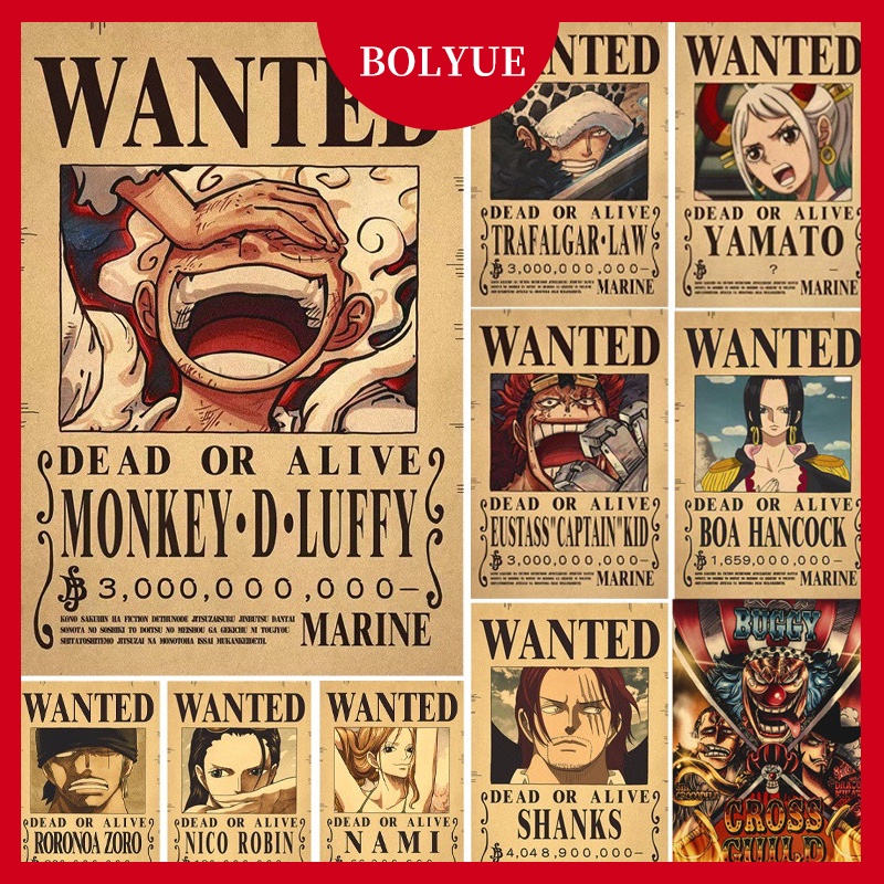 42*28.5cm One Piece Wanted Poster Luffy Wall Sticker Nikak Raft Paper ...