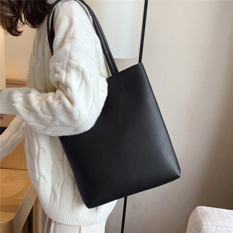 2024 New Original Soft Leather Tote Bag for Women Large Capacity Casual  Hand Bag Simple Shoulder Bag - Main Image