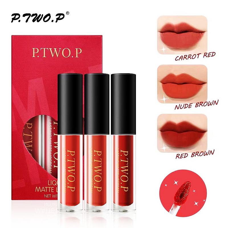 P.TWO.P 3PCS/Box Matte Lip Tint Set Long Wearing Waterproof Lipstick