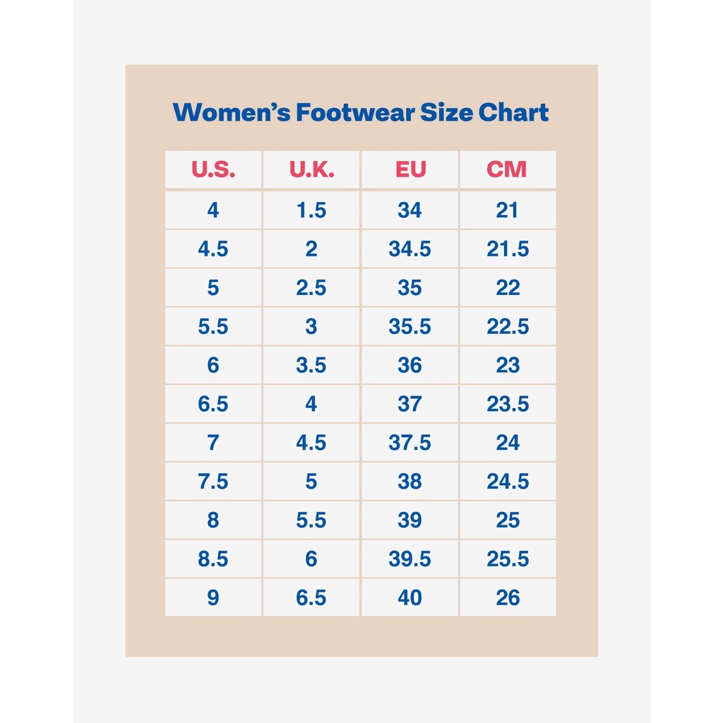 Keds size best sale chart inches