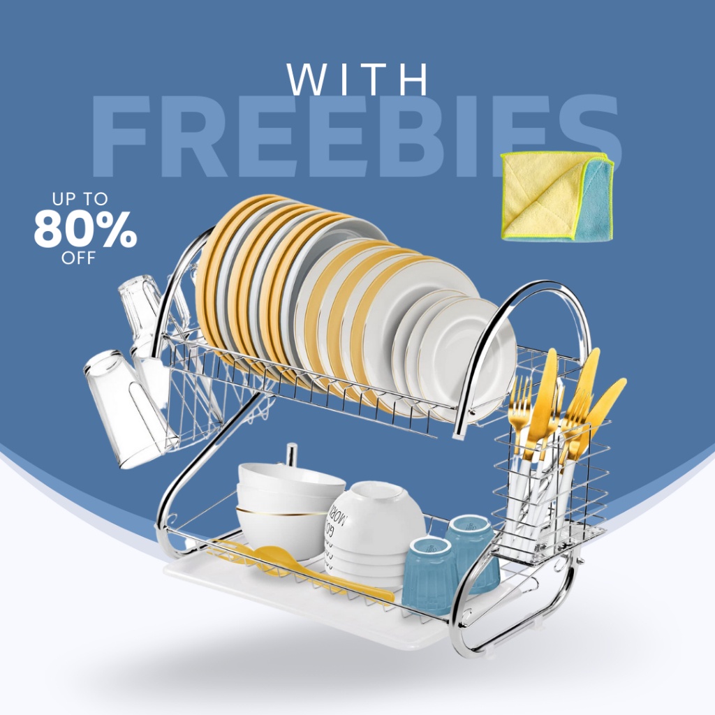 ♞High Quality Dish Rack Rust 2 layers Shelves with Mug and Glass Stand