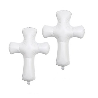 TYLER1 Easter Cross Shape Balloons, 3D Aluminum Film Baby Baptism Cross ...