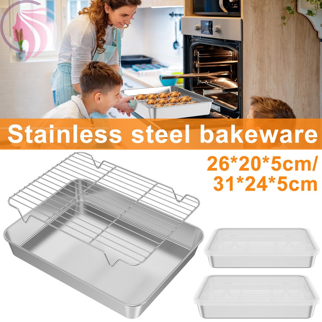 Baking Tray with Rack and Lid Stainless Steel Oven Trays with Rack Non ...