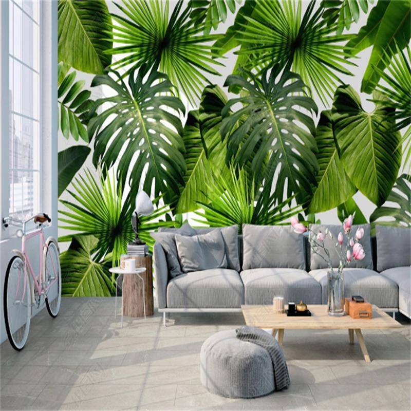 Custom Modern Fresh Rainforest Minimalist Wallpaper Plant Plantain
