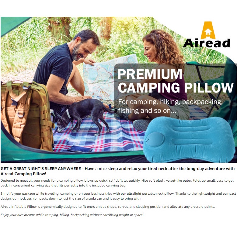 Inflatable Travel Camping Pillow Ultralight Comfortable Compressible ...