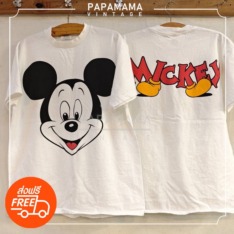 80'S Hanes MICKY MOUSE Mickey Mouse character print T-shirt made in USA, men's size L, vintage cotton white type Vintage Second Hand