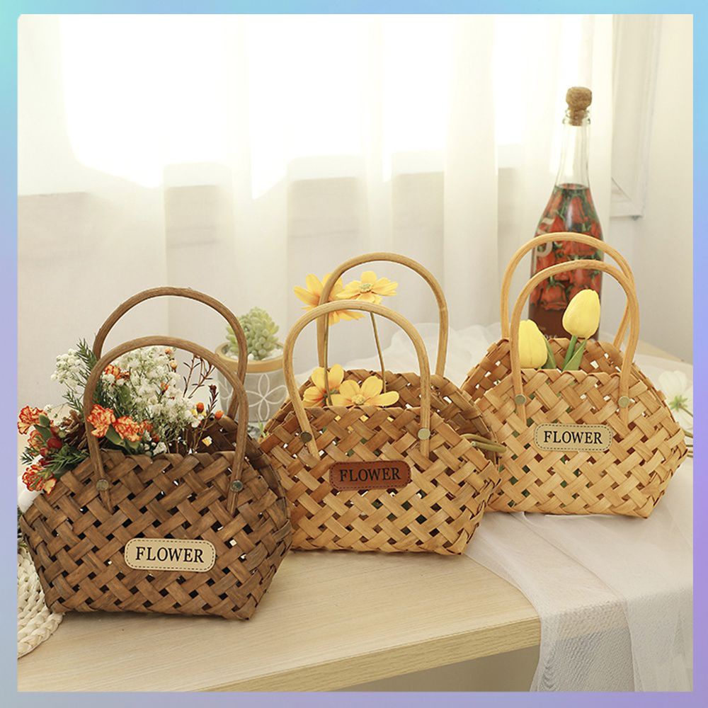 Aubte Bamboo Flower Basket Bamboo Basket Odorless Handheld Gift Basket