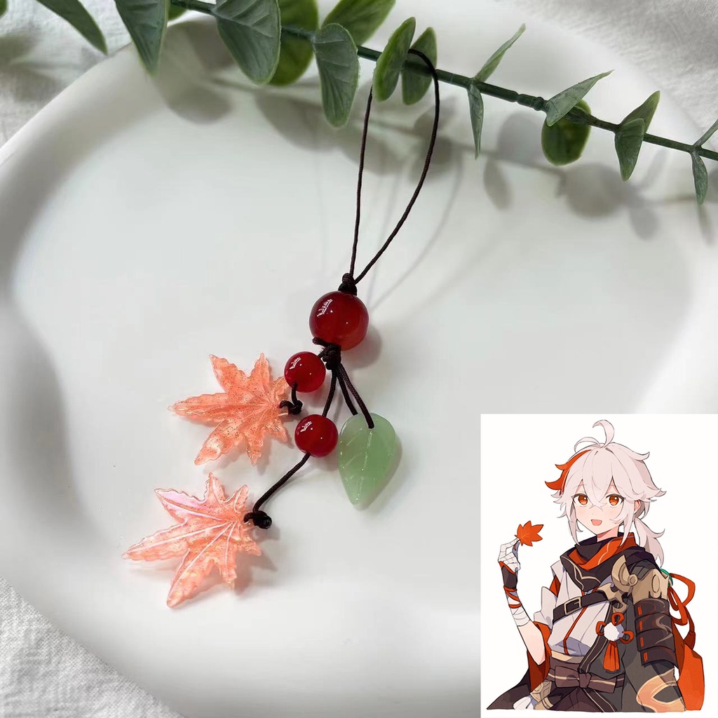 Anime Genshin Impact Kaedehara Kazuha Maple Leaf Pendant Phone Chain ...