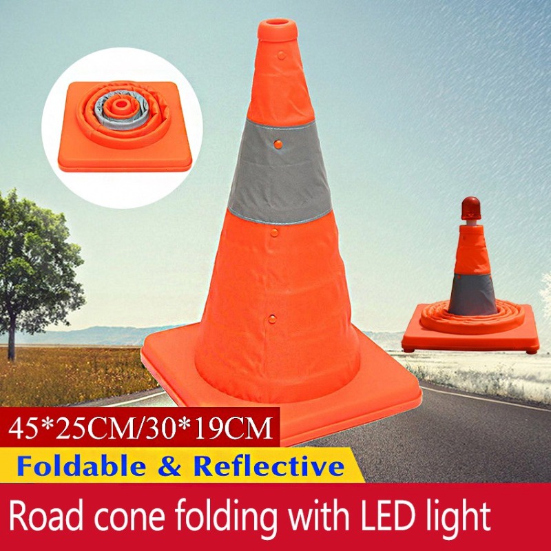 45cm Reflective Traffic Cone With Led Light Folding Car Safety Warning ...