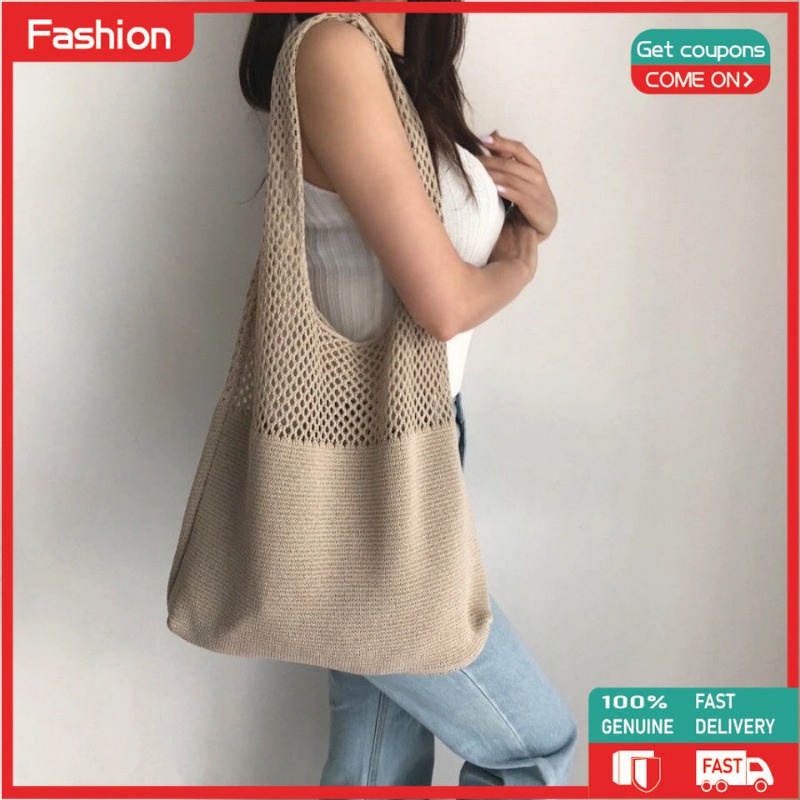 Luxury Shopping Bag Knitting Nylon Shoulder Bag Hollowed Out Designer