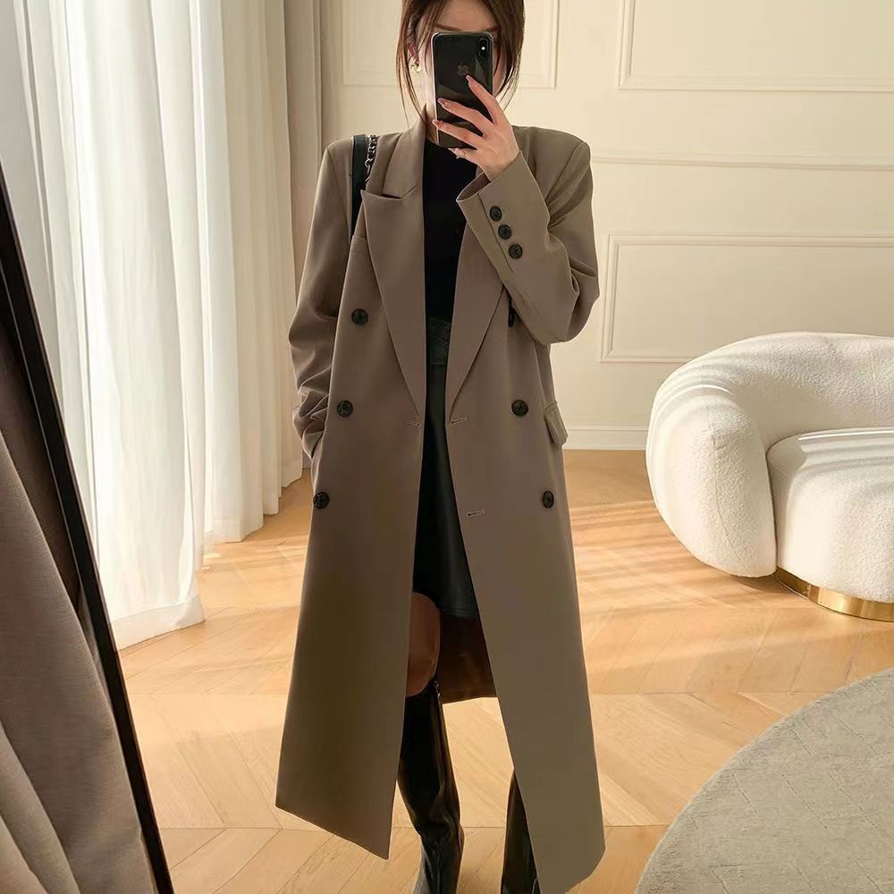 Trench Coat Women s Mid Length 2023 Spring and Autumn New Elegant Double Breasted Suit Collar Long Coat Shopee Philippines