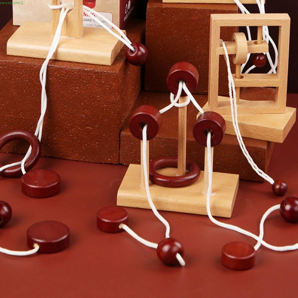 SWEETJOHN Threading Rope Loop Puzzle, 3D Wooden, Funny Rings Spatial