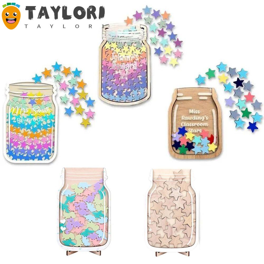 TAYLOR1 Positive Behavior Rewards Jar, Wooden Cartoon Kids Star Reward ...