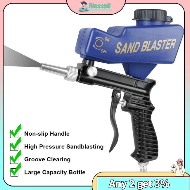 HUS Handhold Air Sand Blaster Gun With Gravity Feed Hopper Heavy Duty Sand Blaster For Home