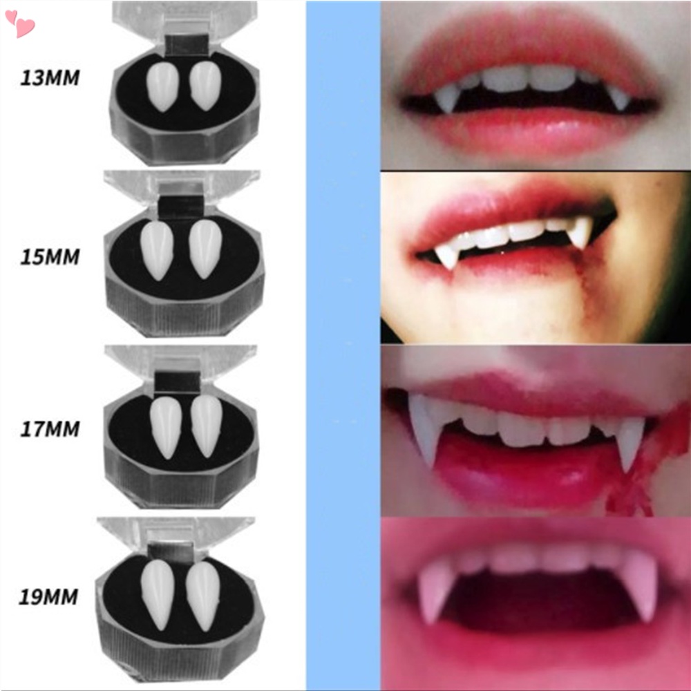 4 Paires De Dents De Vampire Cosplay - Tailles 13 Mm, 15 Mm, 17 Mm, 19 Mm - Résine Blanche - Pour Halloween, Fêtes Déguisées