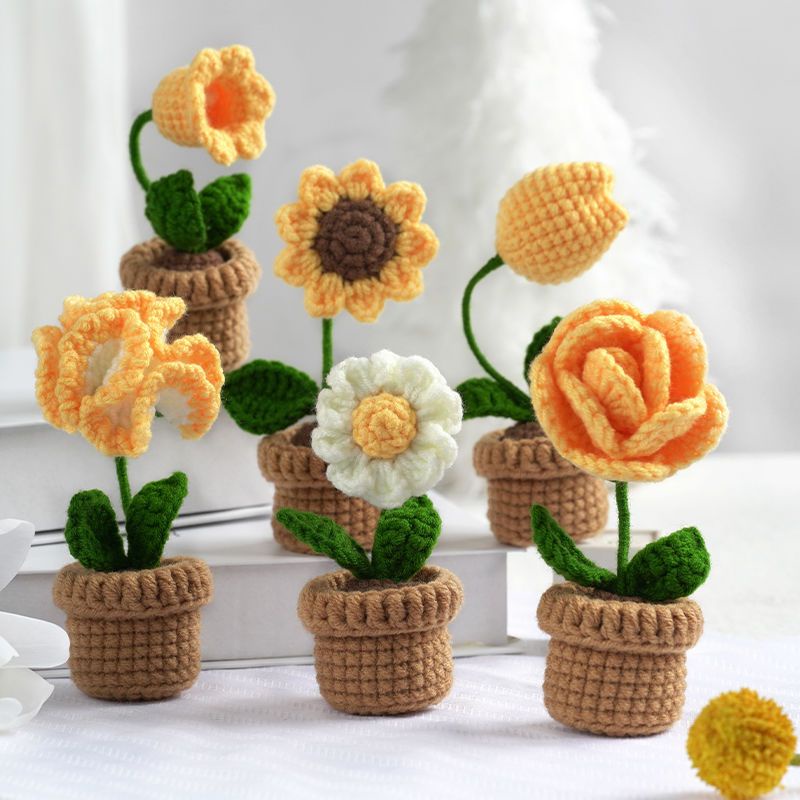 Mini Potted Small Bouquet Wool Hand-Knitted Flower diy Material Package ...