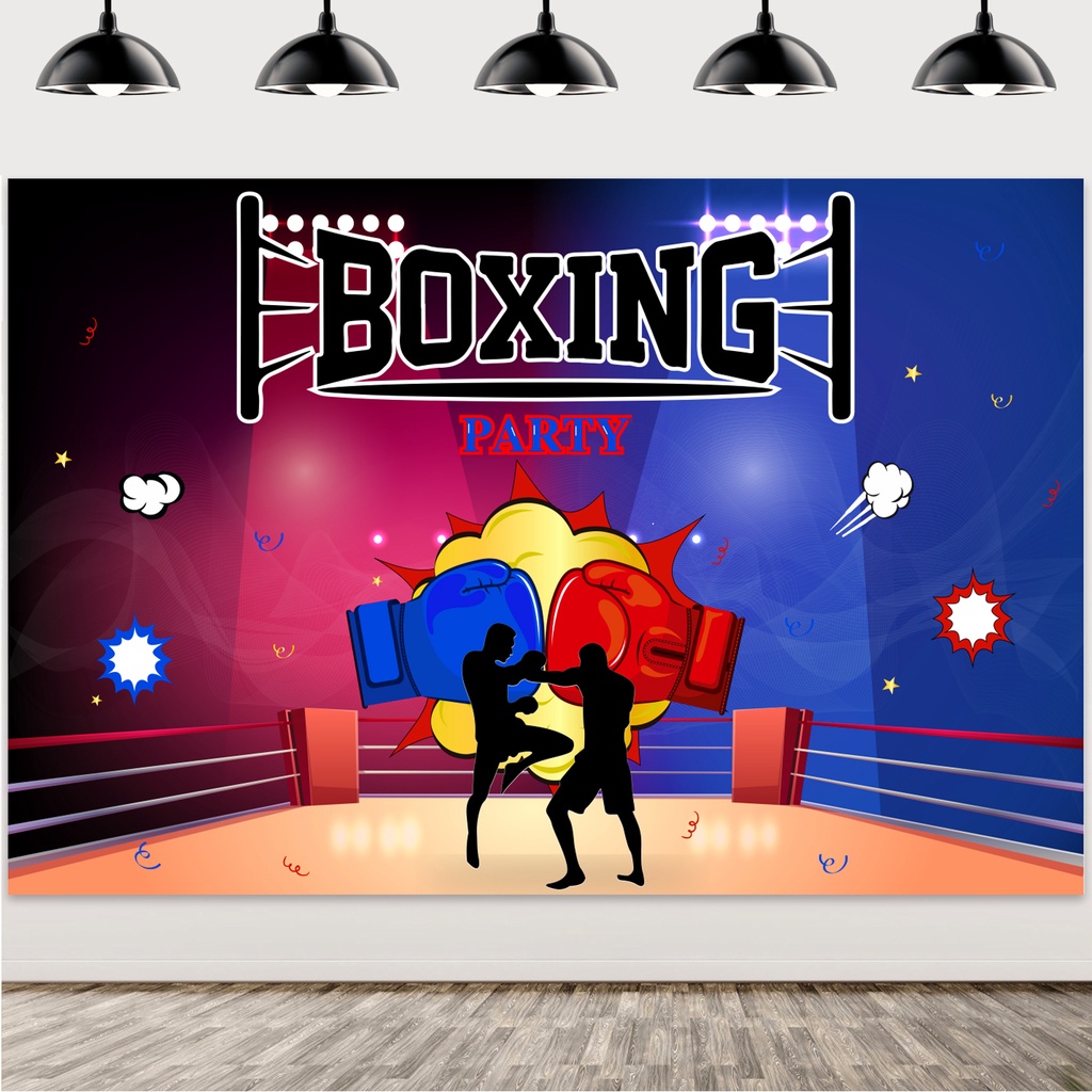 FANGLELAND Boxing Themed Happy Birthday Backdrop Red And Blue ...