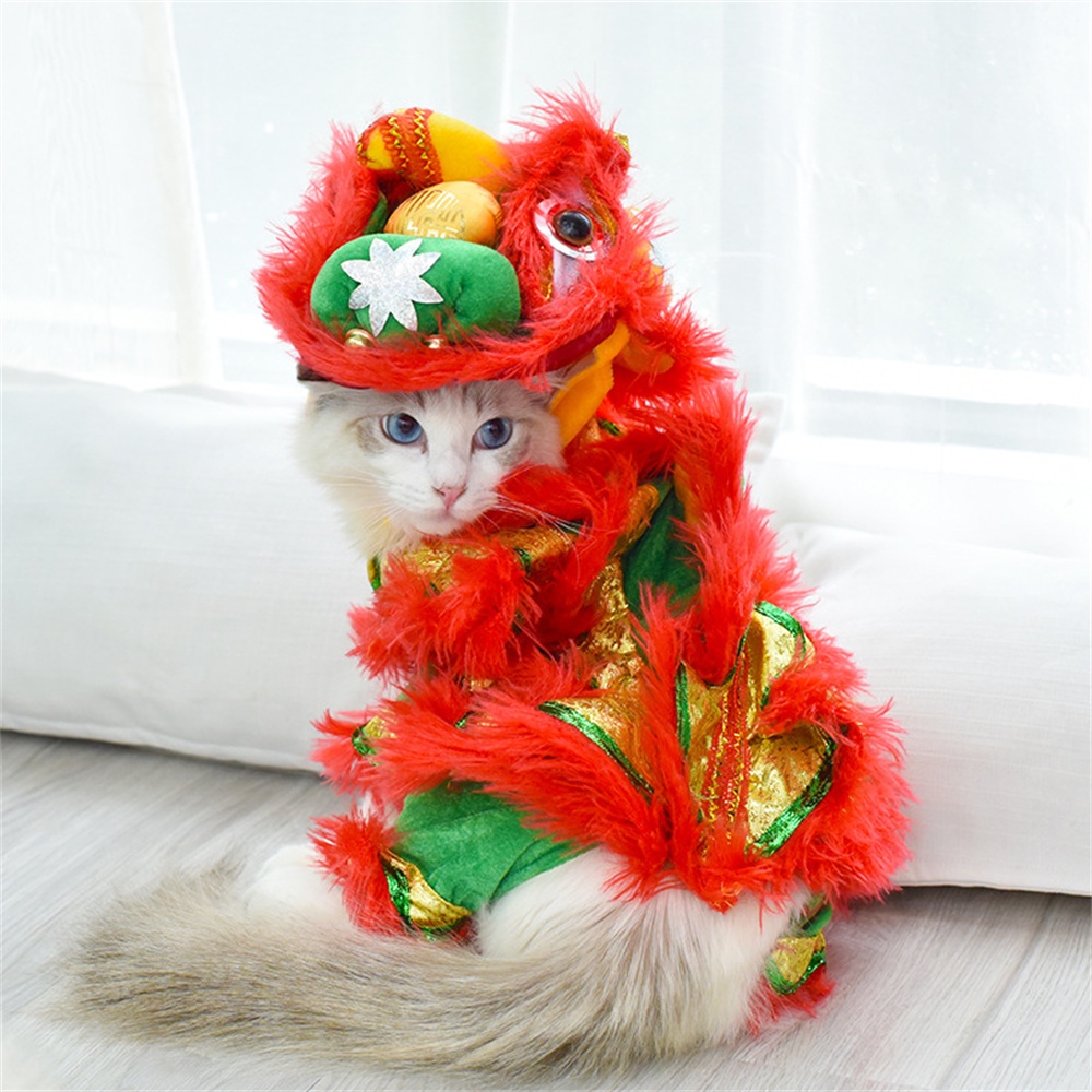 CNY 2024 pet Dog cat clothes for Lion dance New Year Lion Dance funny ...