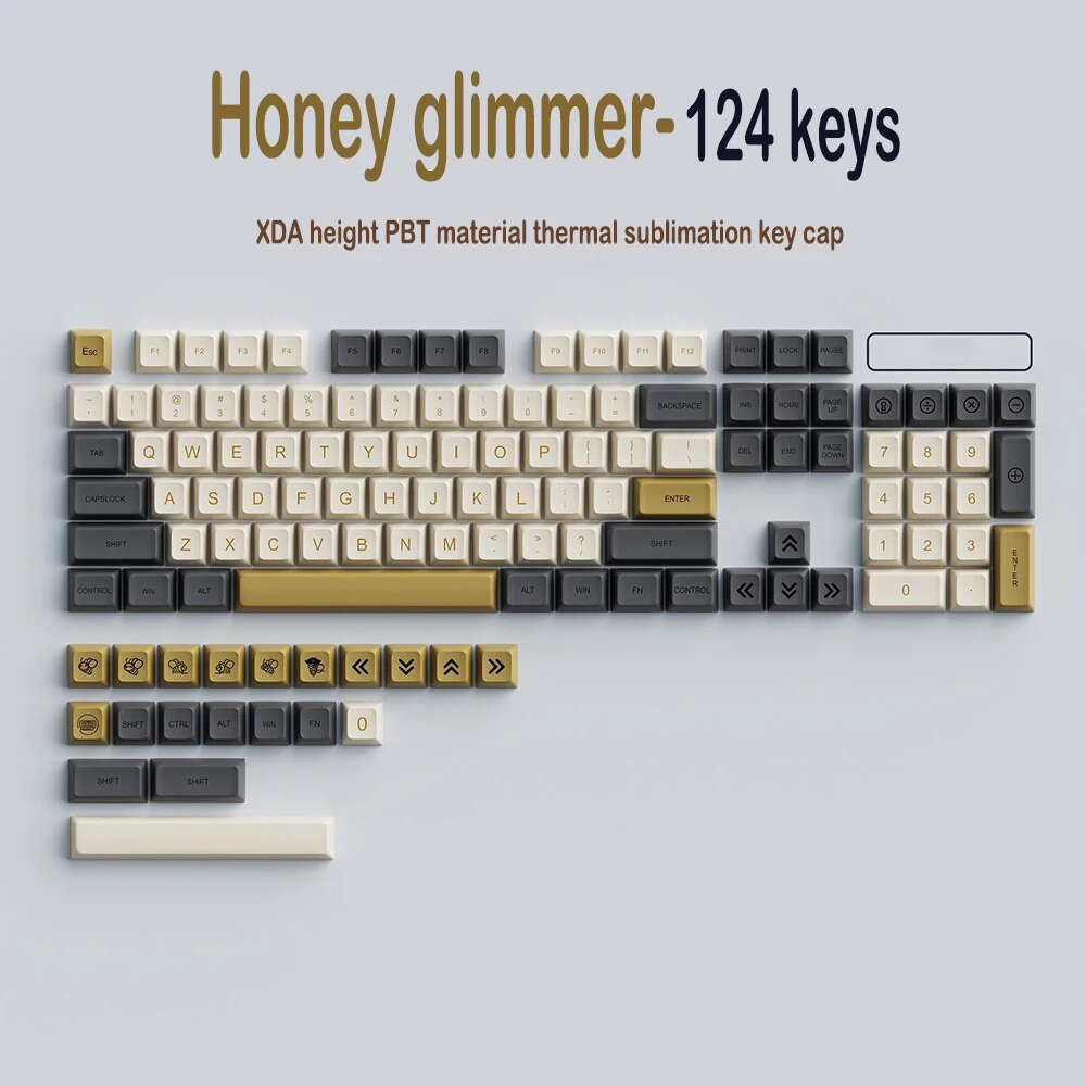 124 keys 1 Set Honey And Milk Theme Key Caps PBT Dye Subbed Bee ...