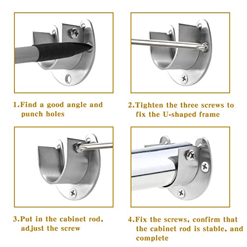 2PCS Clothes Rail Closet Rail Curtain Rod Round Tube Closet U Shaped ...