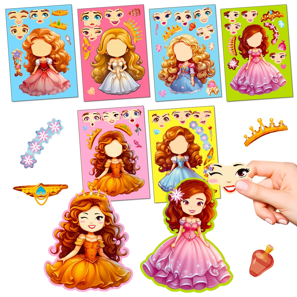 6 Pcs/set Children's Smiling Princess Cartoon Puzzle Stickers for Girls ...