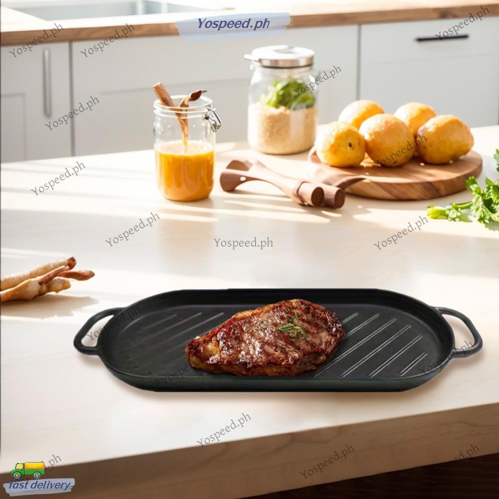 Cast Iron Grill Pan Rectangular Griddle Plate Baking Tray for Indoor ...