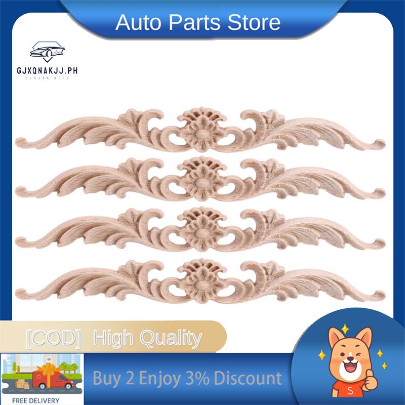 4Pcs Wood Appliques and Onlays, Unpainted DIY Decorative Wood Carved
