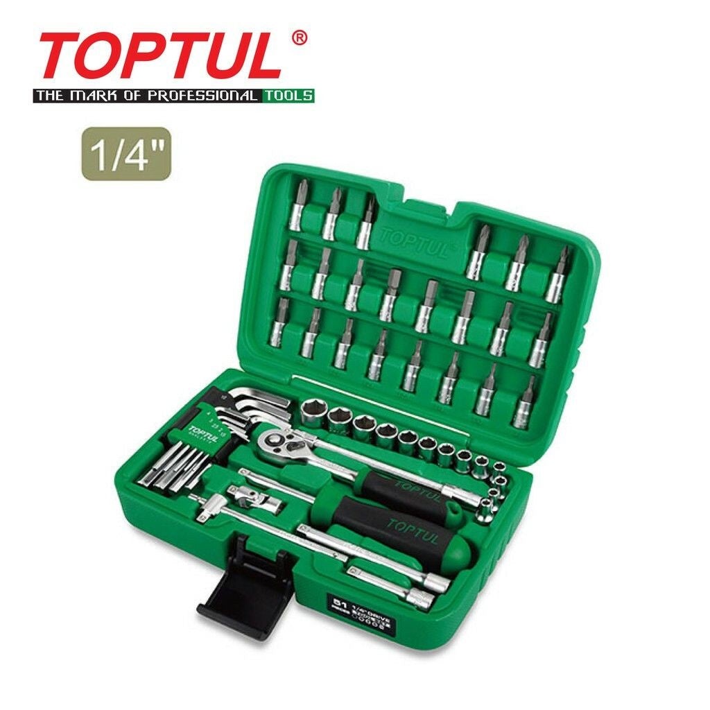 TOPTUL 51PCS 1/4" DR. Flank Socket & Hex Key Wrench Set Professional