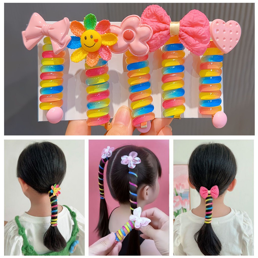 1Pc Rainbow Ponytail For Kids Baby Girl Hair Tie Pony Tail Tale Rolling ...