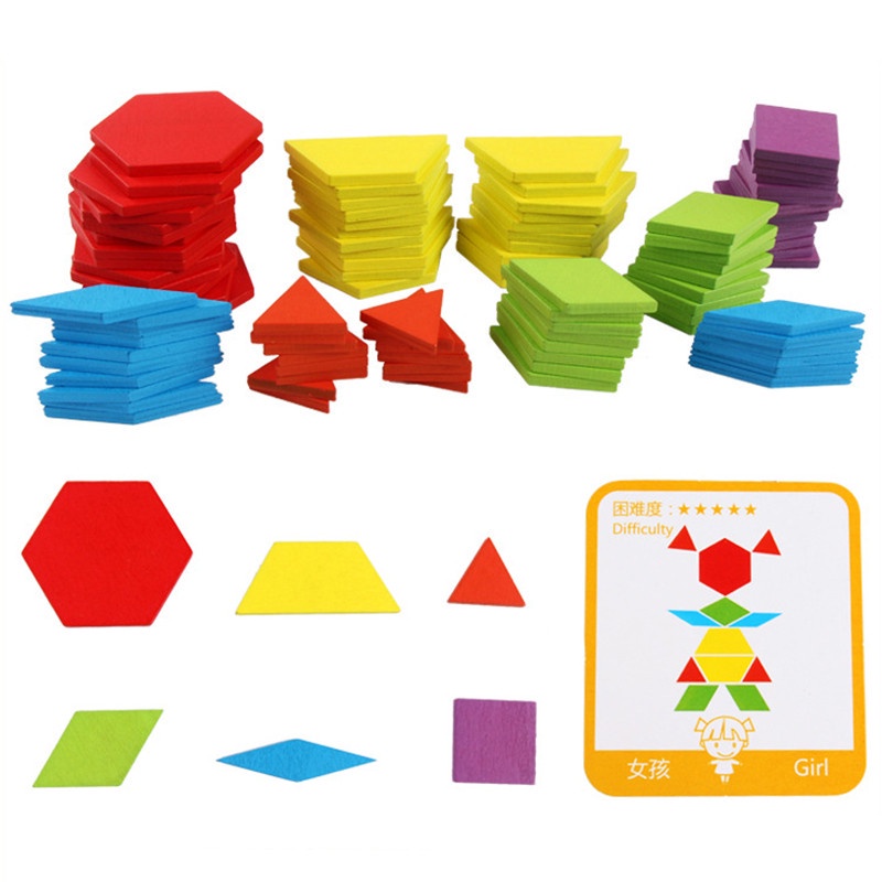 Wooden Pattern Blocks Geometric Shapes Puzzle Tangram Montessori for ...