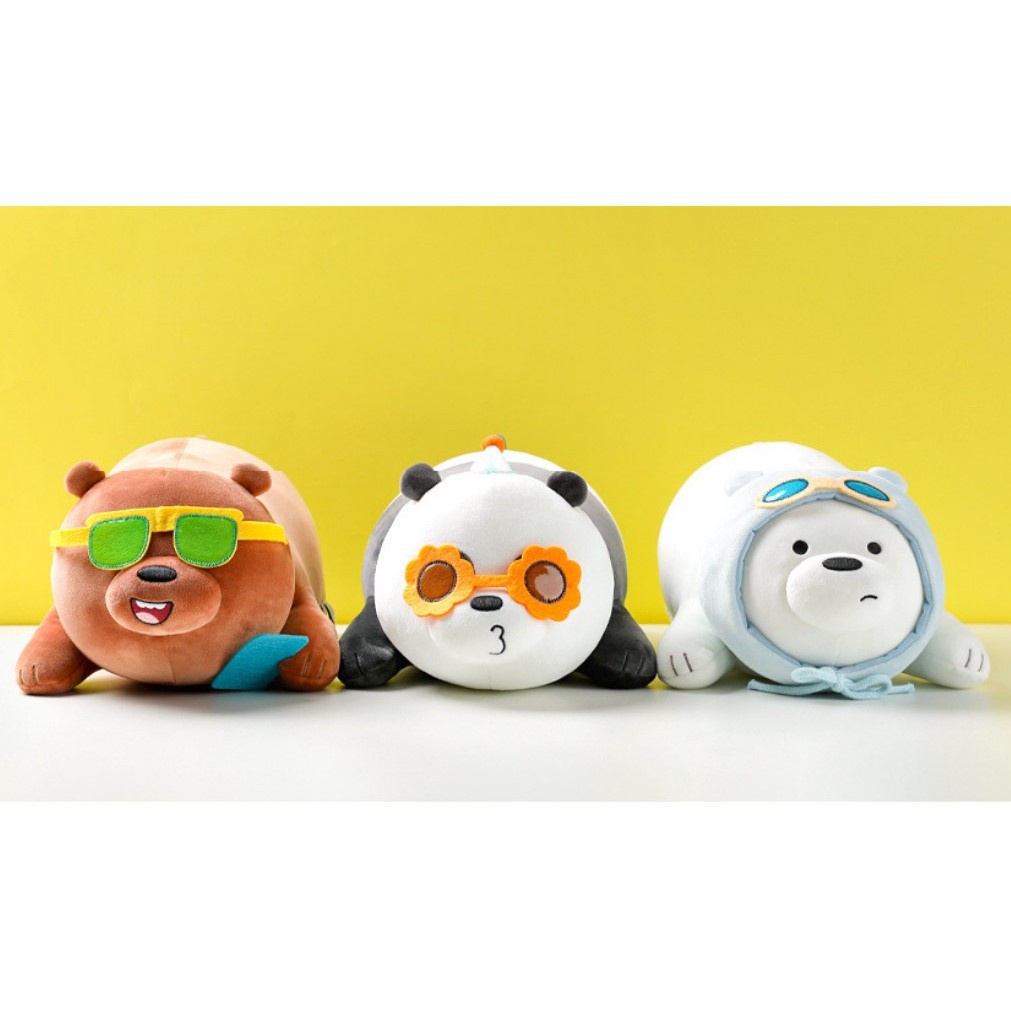 Miniso We Bare Bears Lying Plush Toy With Shirt Shades Grizzly