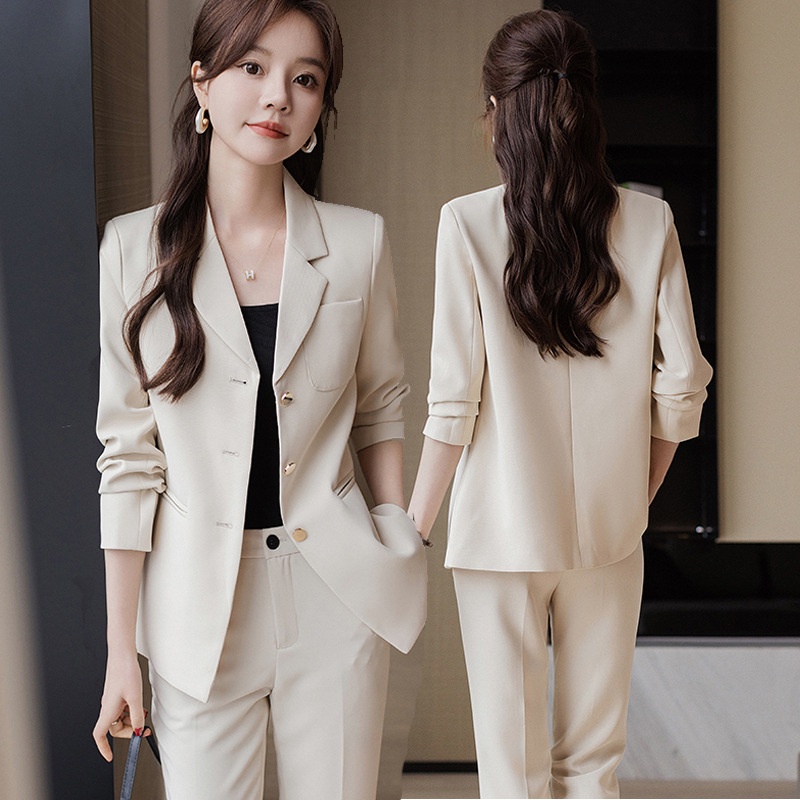 Beige Suit Jacket Women Spring Autumn 2023 New Style Professional Suit