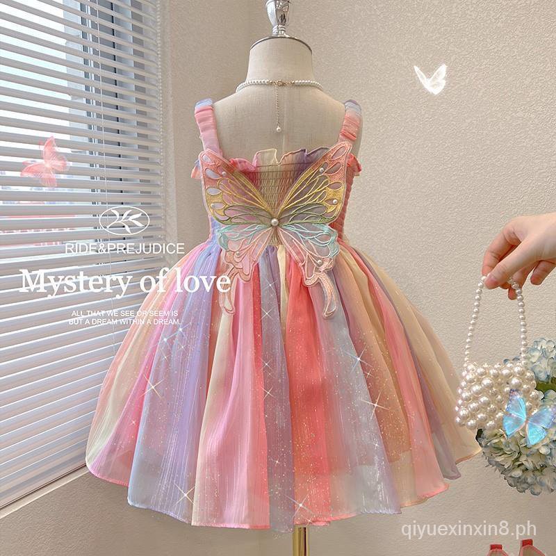 Kids Suits 9 Girls' Sleeveless Chiffon Mesh Rainbow Dress 3 Girls ...