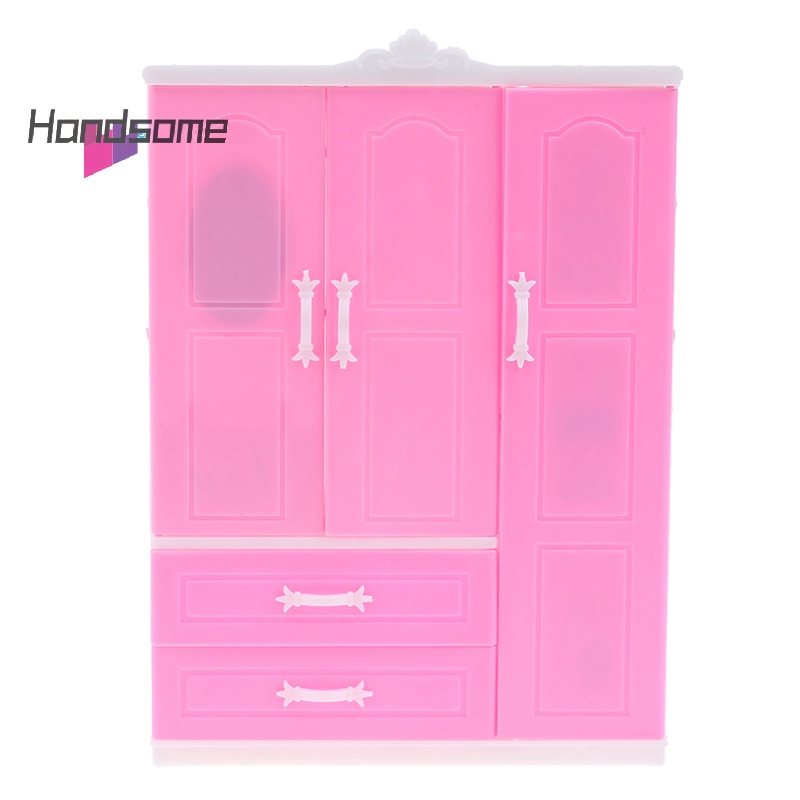 Handsome 1/12 1/6 Dollhouse Miniature Pink Plastic Wardrobe for Dolls